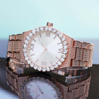 43mm Iced Round Cut Roman Numerals Men's Watch in Rose Gold