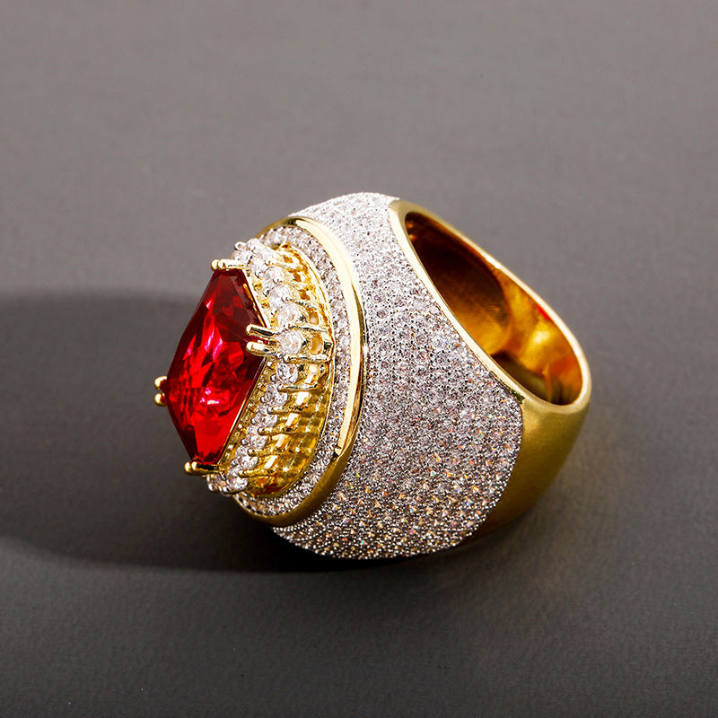 Ruby Moissanite Ice Out Hip Hop Ring