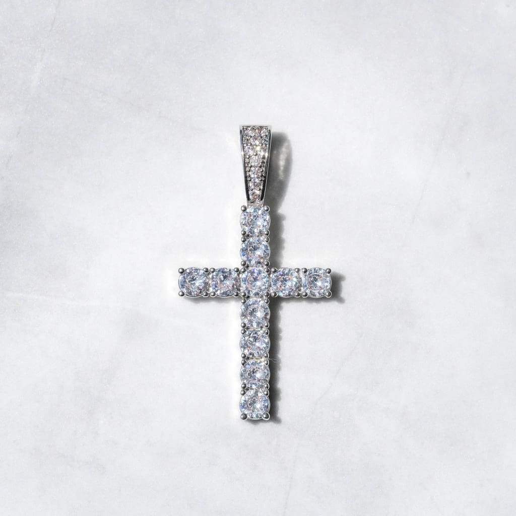 Moissanite Diamond Cross Pendant In White Gold