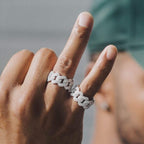 Moissanite Prong Cuban Ring White Gold