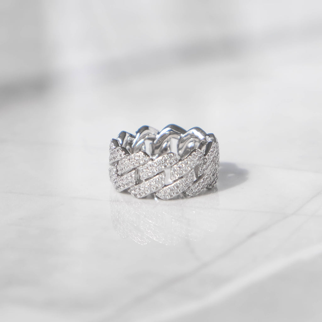Moissanite Prong Cuban Ring White Gold