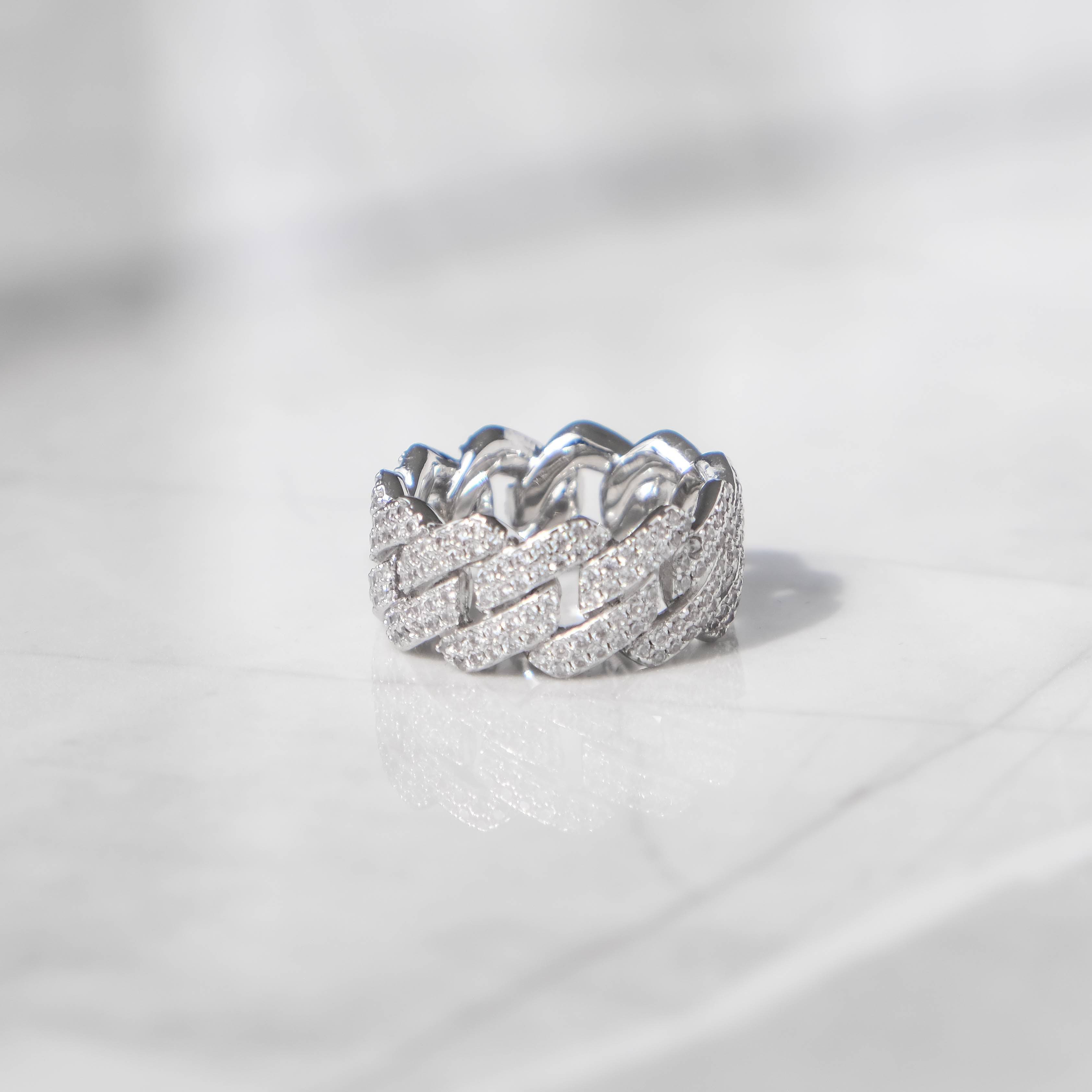 Moissanite Prong Cuban Ring White Gold
