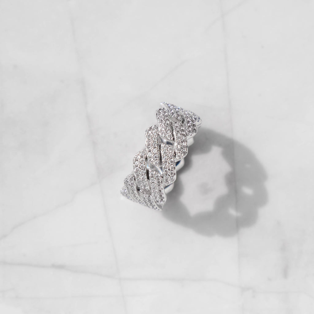 Moissanite Prong Cuban Ring White Gold
