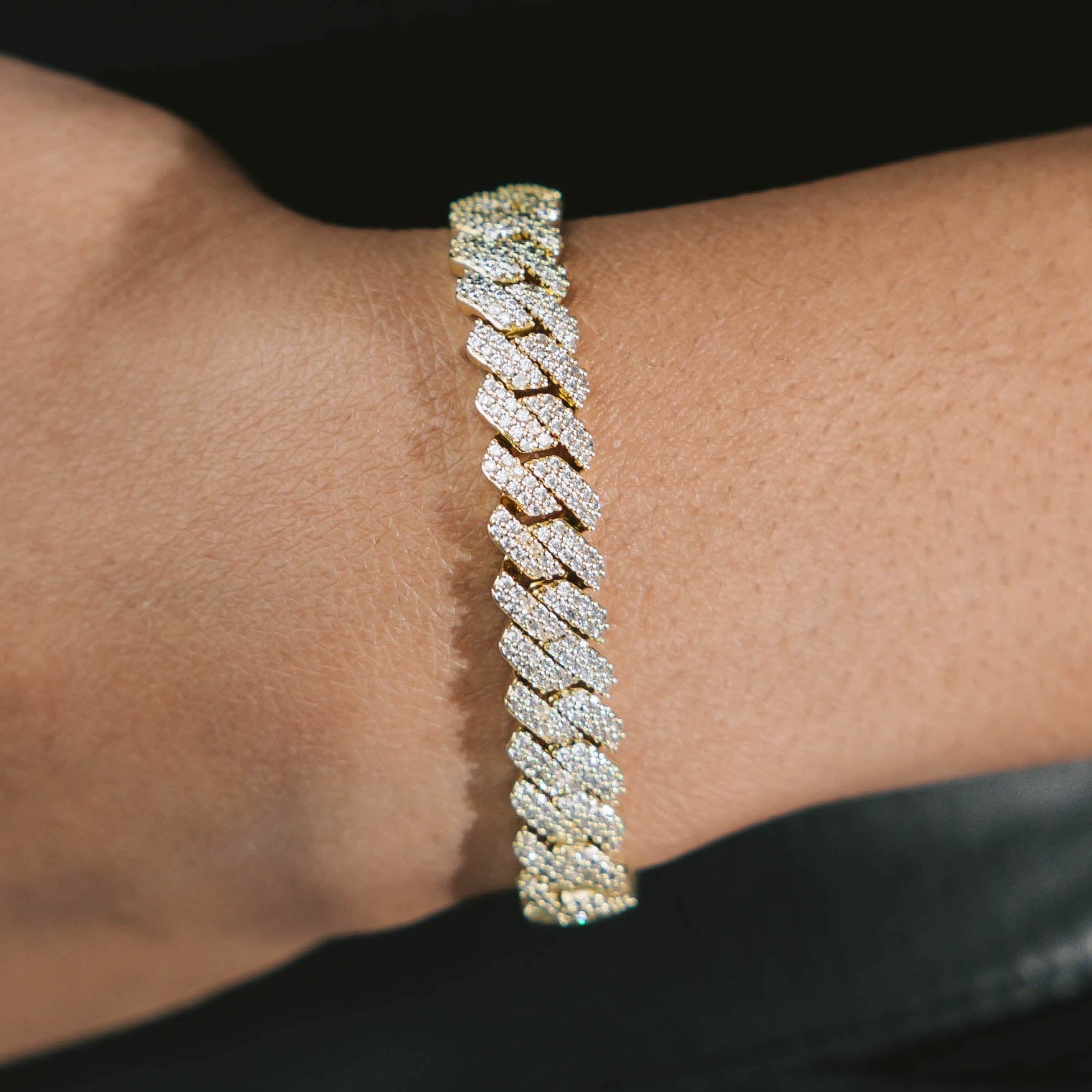 8mm Diamond Prong Cuban Bracelet 18k Gold