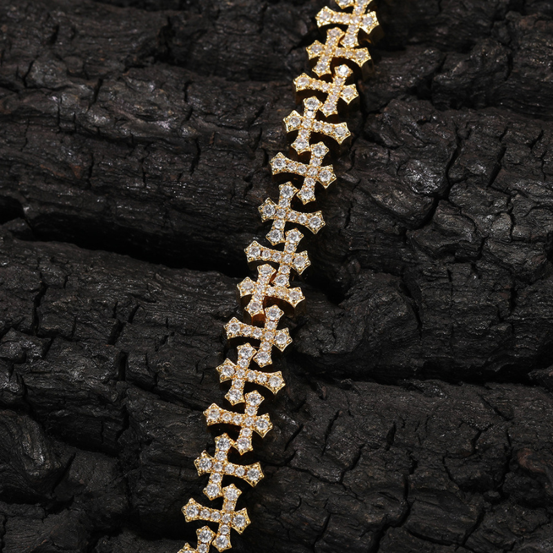11.5mm Moissanite Cross Cuban Bracelet