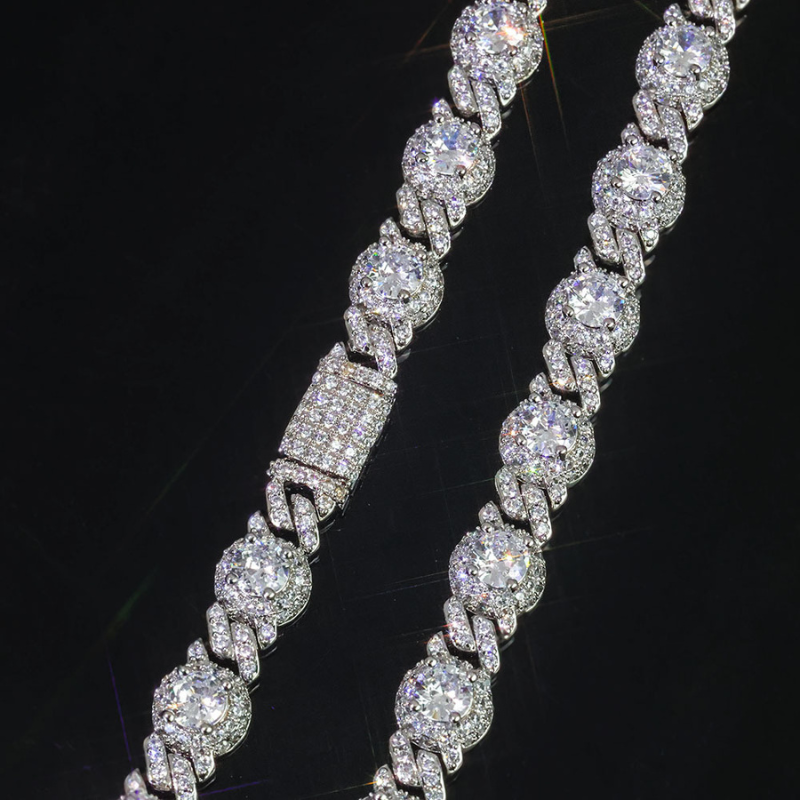 7.5mm Moissanite Hip Hop Round Bead Cuban Chain