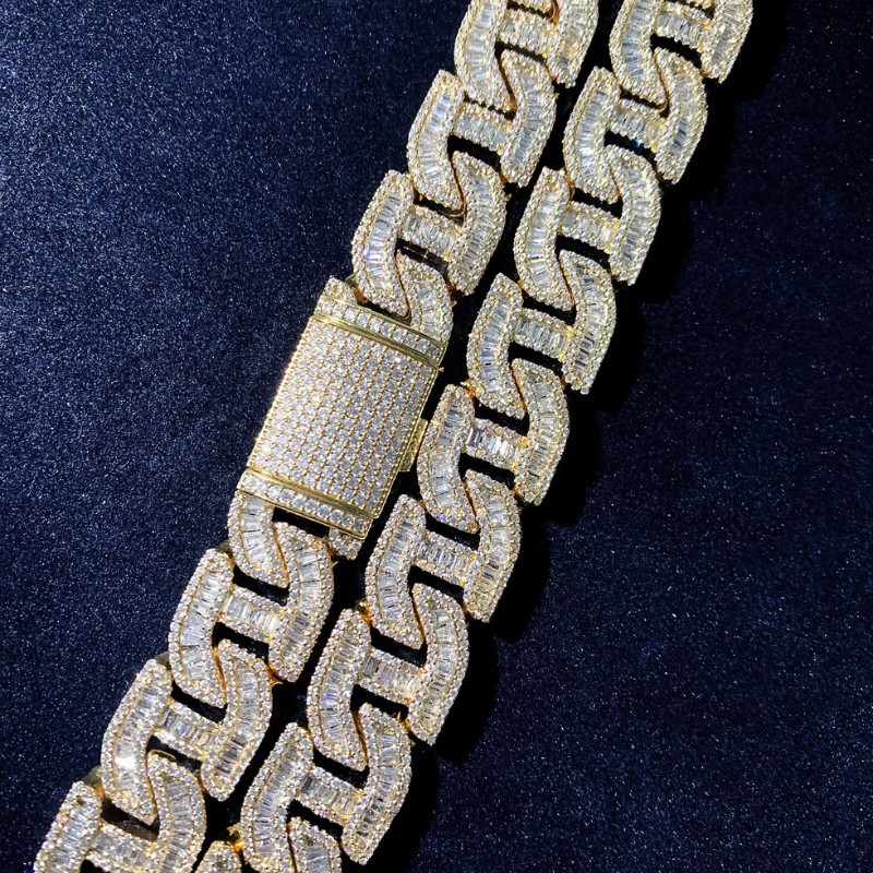 20mm Moissanite Irregular H-Shaped Step Square Cuban Chain