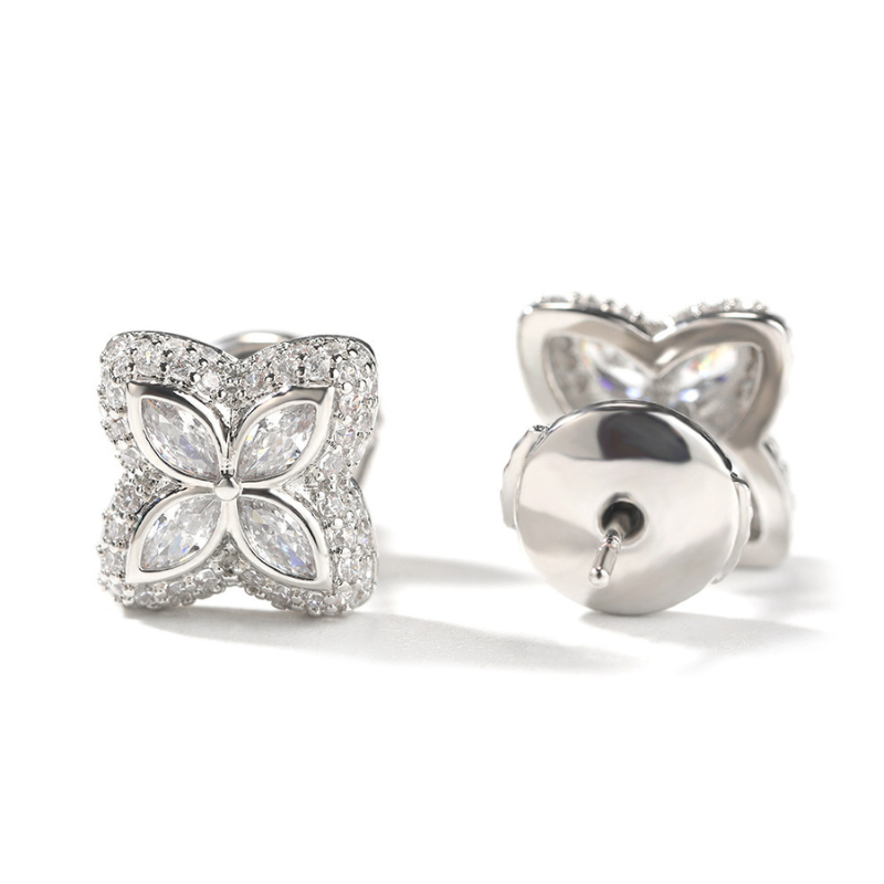 Moissanite Inlaid Gemstone Clovers Lucky Earrings