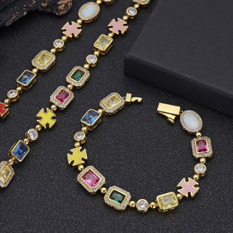 10mm Moissanite Hip Hop Colored Jewel Bracelet