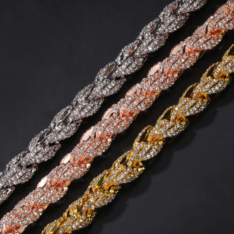 9mm Moissanite Simple Luxury Diamond Studded Twist Chain