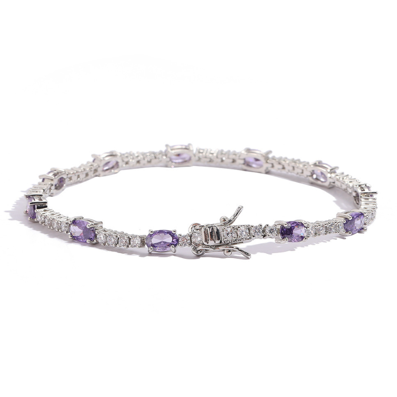 2mm Moissanite Colorful Egg Shaped Gemstone Tennis Bracelet
