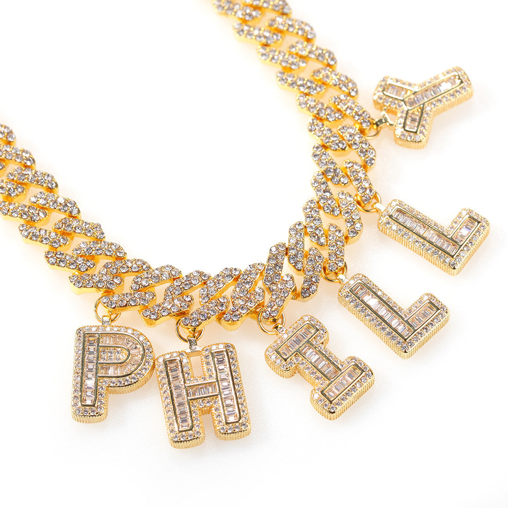 12mm Bar DIY Mosaic Alphabet Moissanite Cuban Chain Bracelets