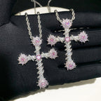 Iced Pink Heart Cross of Thorns Moissanite Pendant