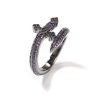 Moissanite Iced Purple Sword Ring in Black Gold