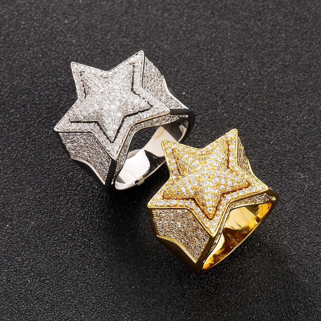 18K Gold Moissanite Iced Star Ring
