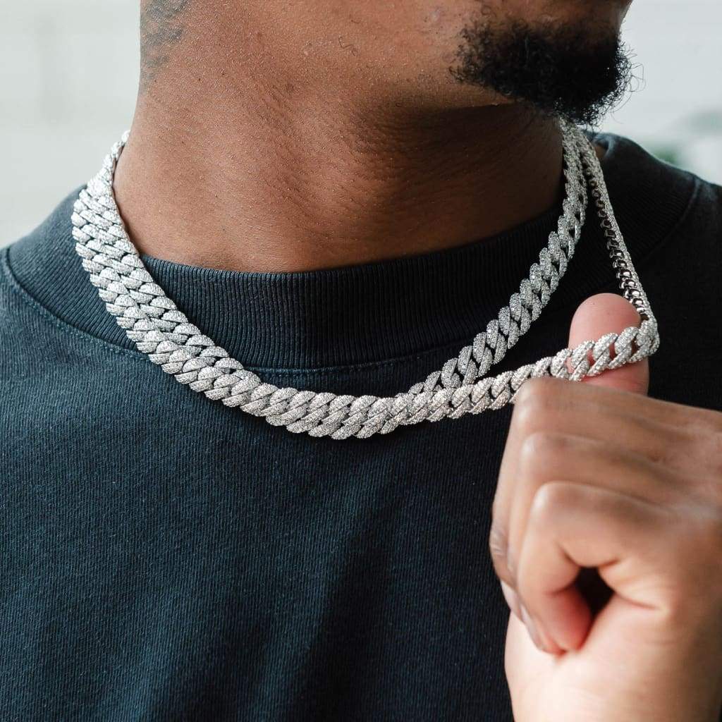 12mm Moissanite Diamond Cuban Chain In White Gold