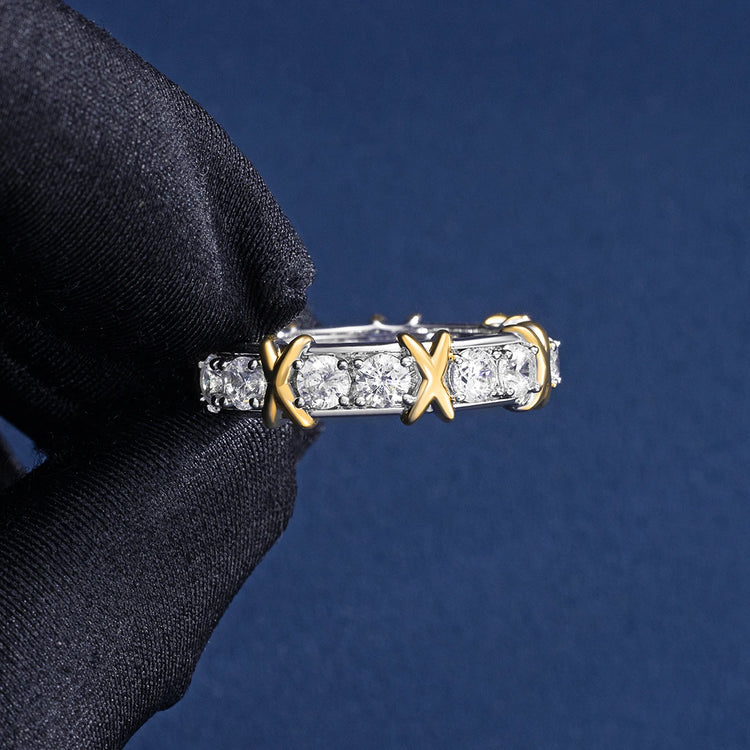 Two Tone Crossover Moissanite Ring