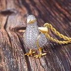 Iced Out Pigeon Mens Moissanite Pendant Necklace in 14K Gold