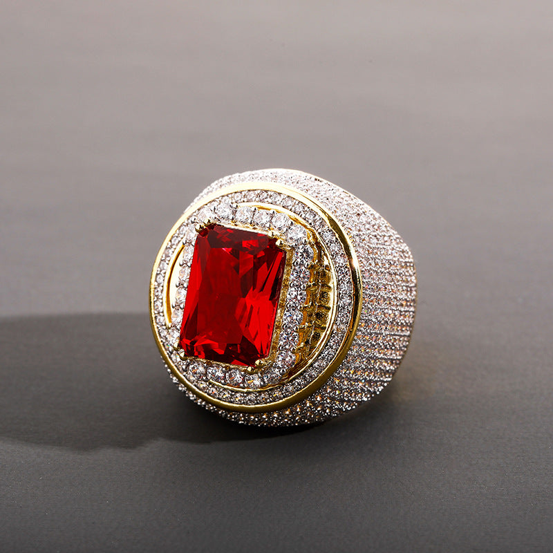 Ruby Moissanite Ice Out Hip Hop Ring