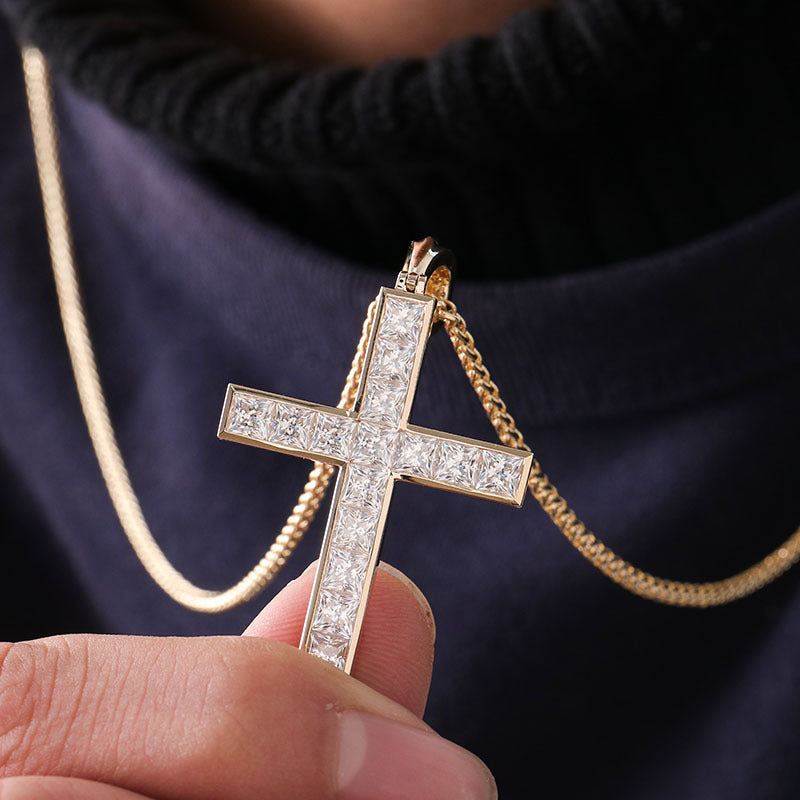 Cross Moissanite Square Pendant