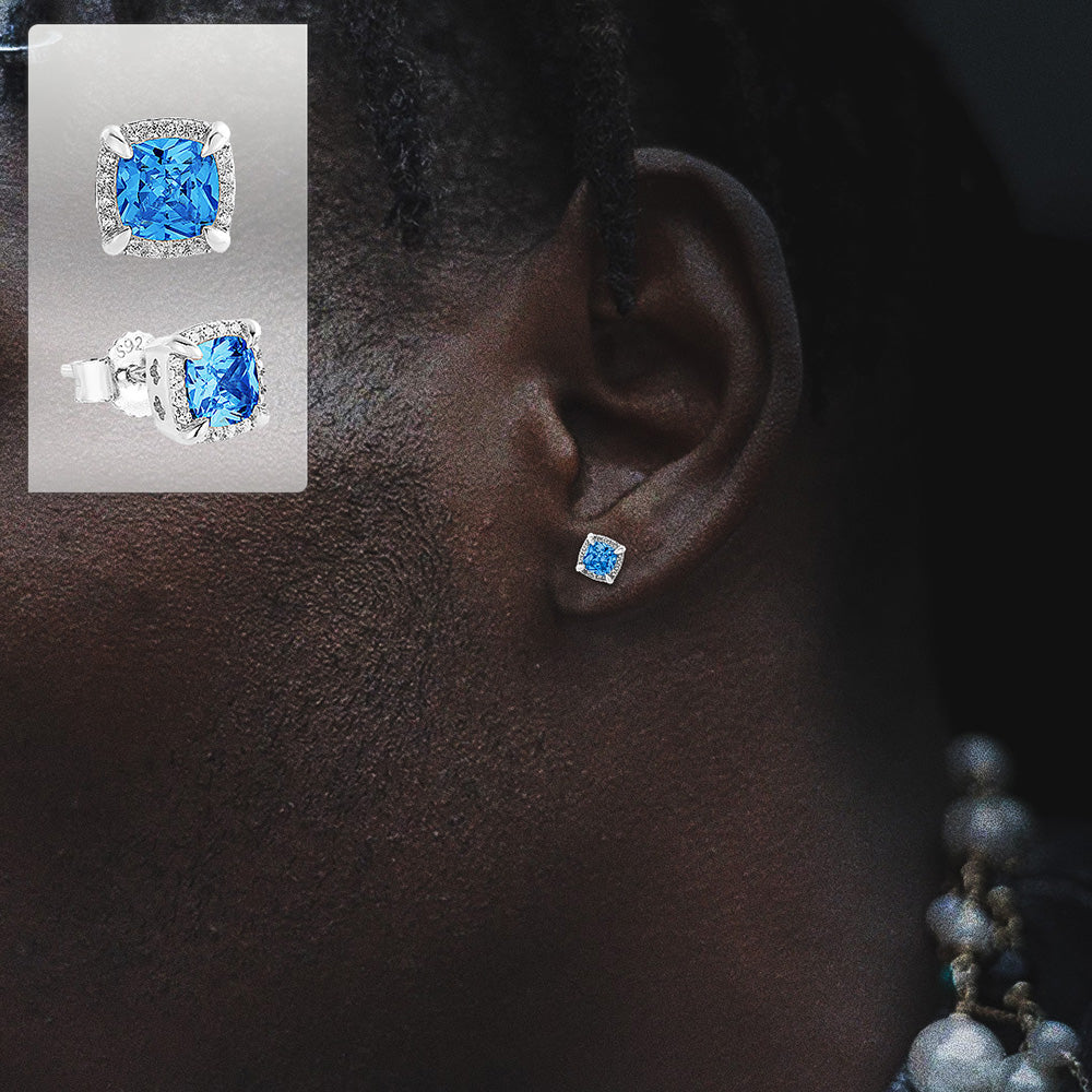S925 & VVS Moissanite Princess Cut Moissanite Stud Mens Earrings