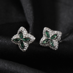 Moissanite Inlaid Gemstone Clovers Lucky Earrings