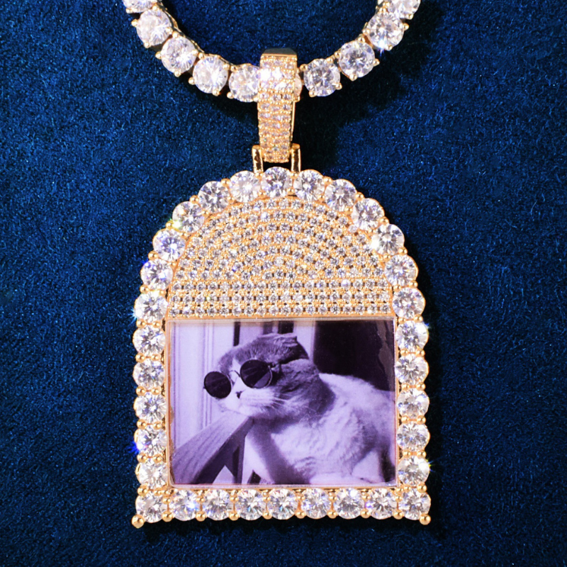Moissanite Round Window Photo Custom Pendant