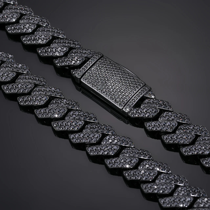 10mm/13mm/15mm/20mm Black Moissanite Hip Hop Diamond Cuban Chain
