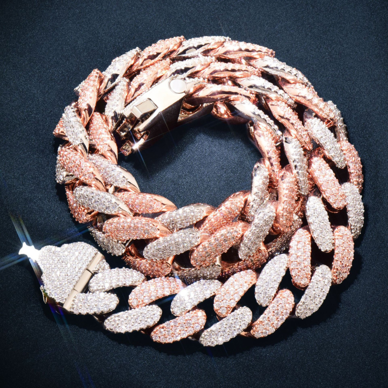 18mm Moissanite Hip Hop Crescent Buckle Cuban Chain