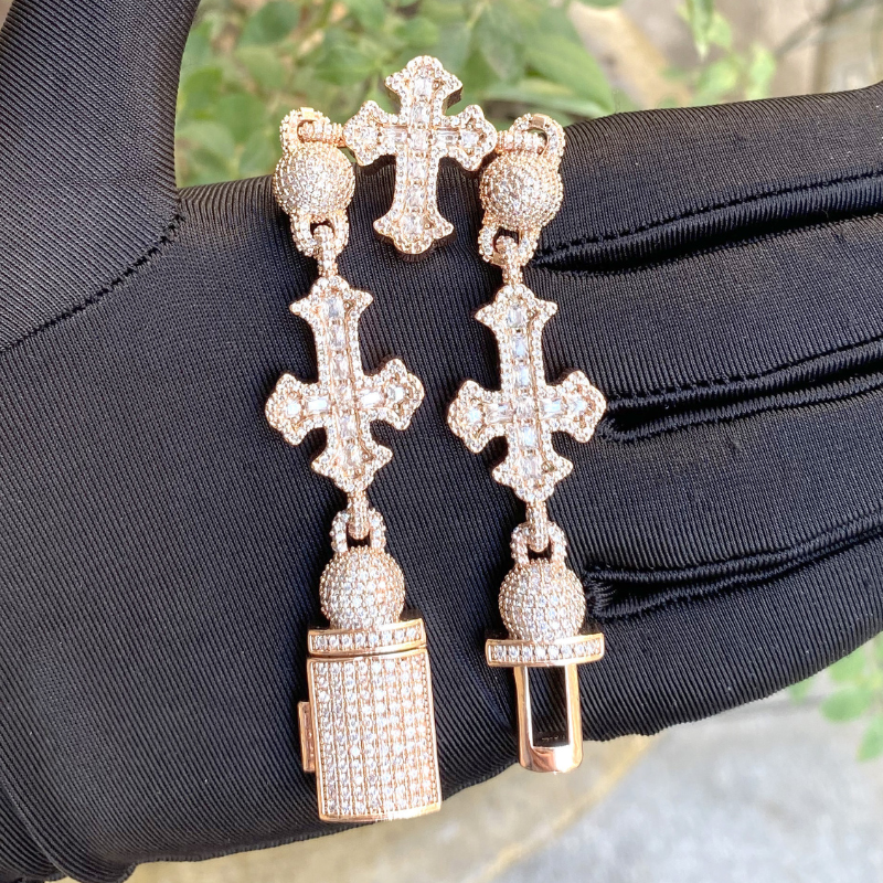Moissanite Hip Hop Round Bead Cross Bracelet