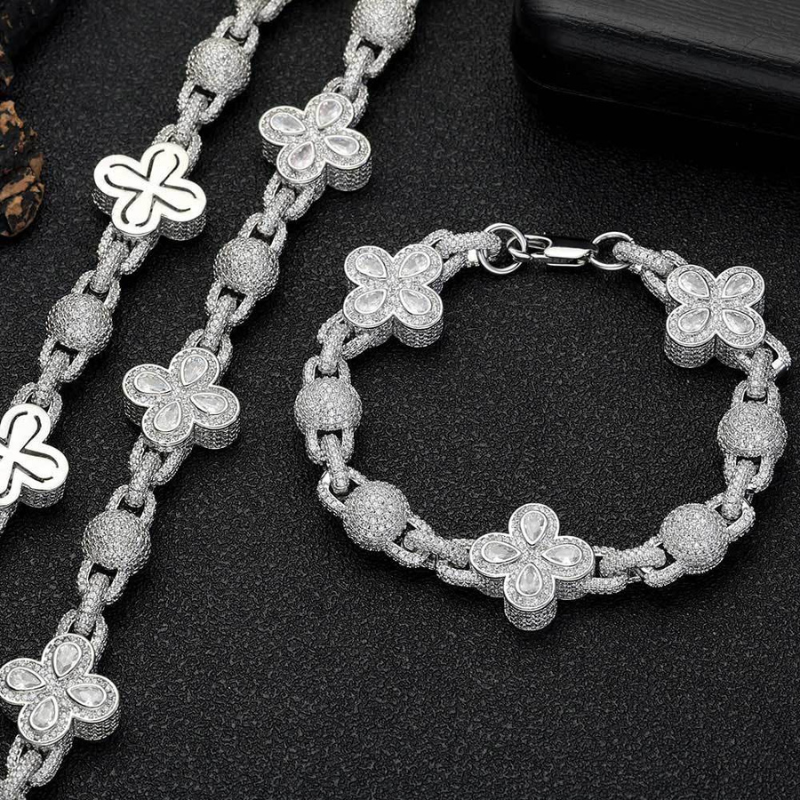 Moissanite Hip Hop Bubble Beads Clovers Bracelet