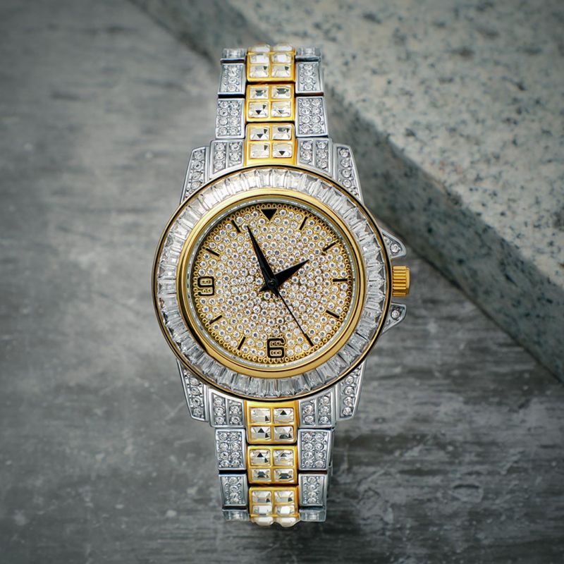 Iced Two-Tone Hip Hop Watch - 40.6mm Gold Dial