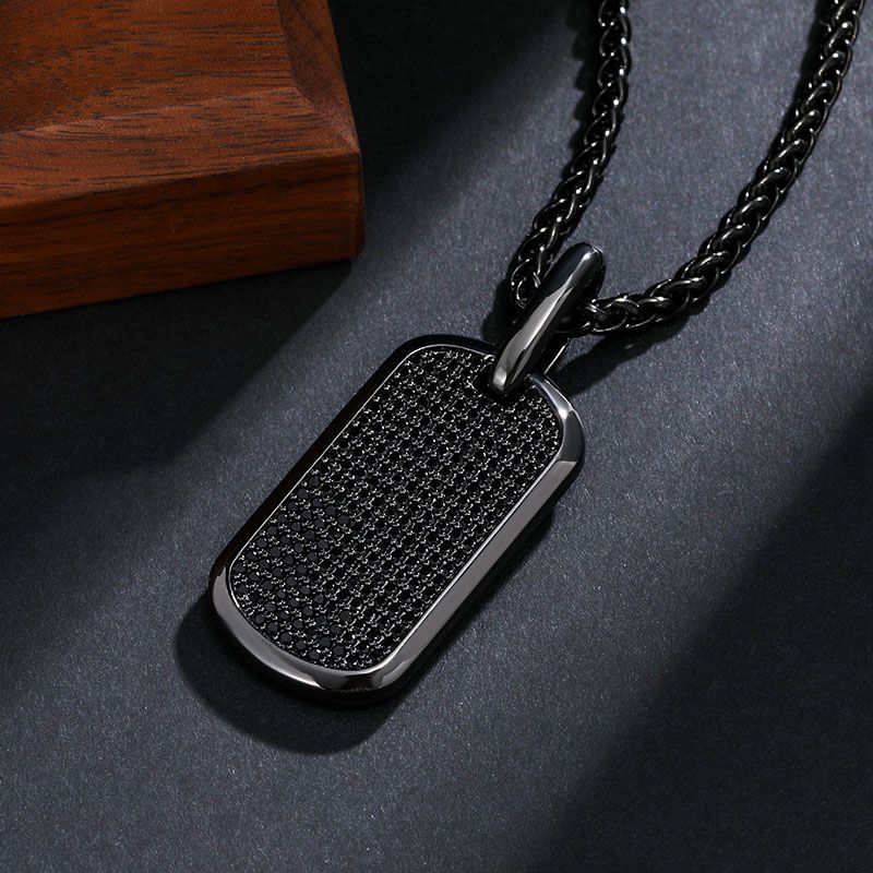 Iced Men's Dog Tag Moissanite Pendant in Black Gold