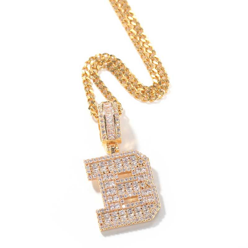 Baguette A to Z Initials Letters Moissanite Pendants in White Gold