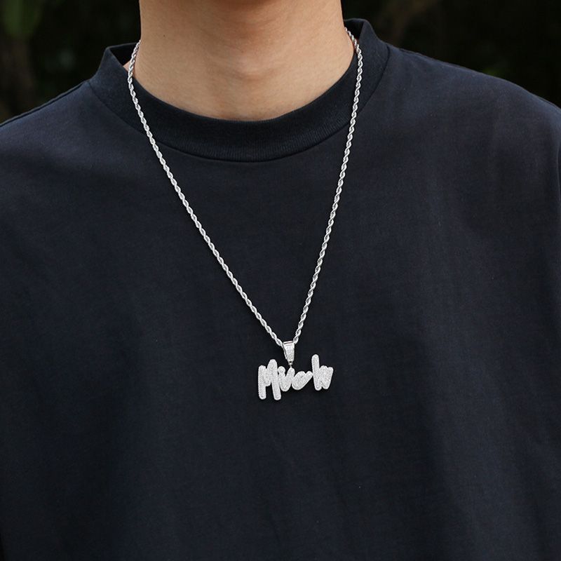 Moissanite Custom Cursive Name Necklace in White Gold (FREE Chain Included)