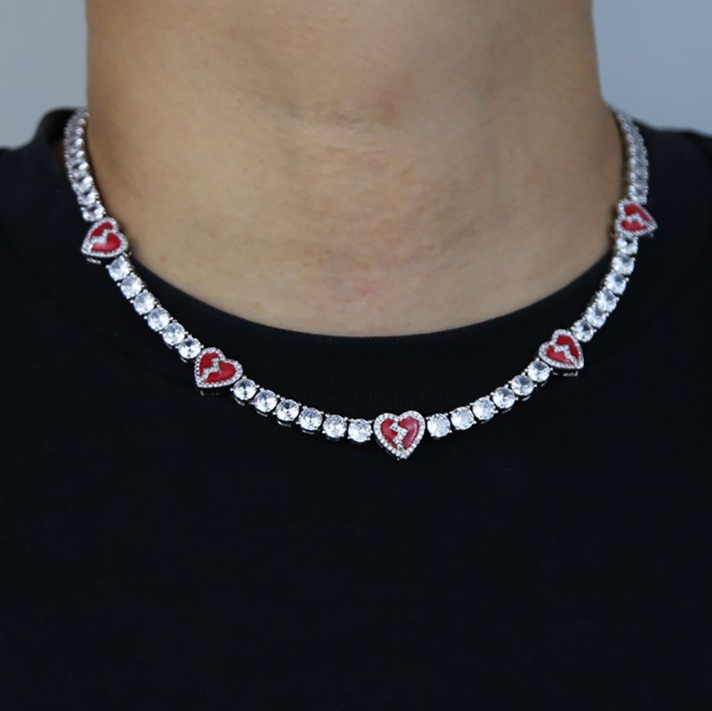 5mm Moissanite Broken Heart Tennis Chain in White Gold
