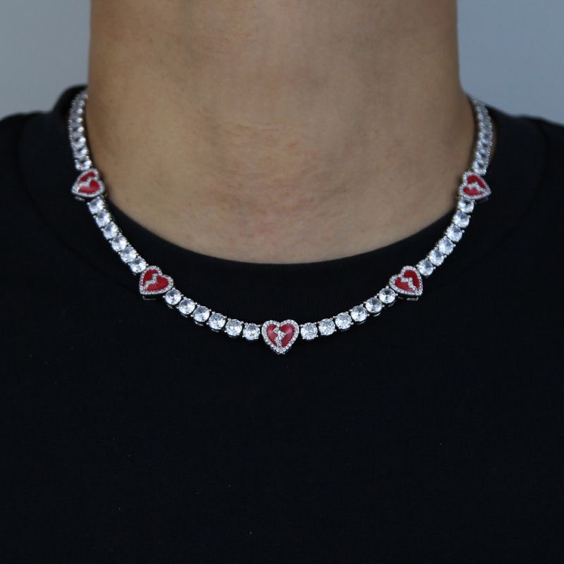 5mm Moissanite Broken Heart Tennis Chain in White Gold