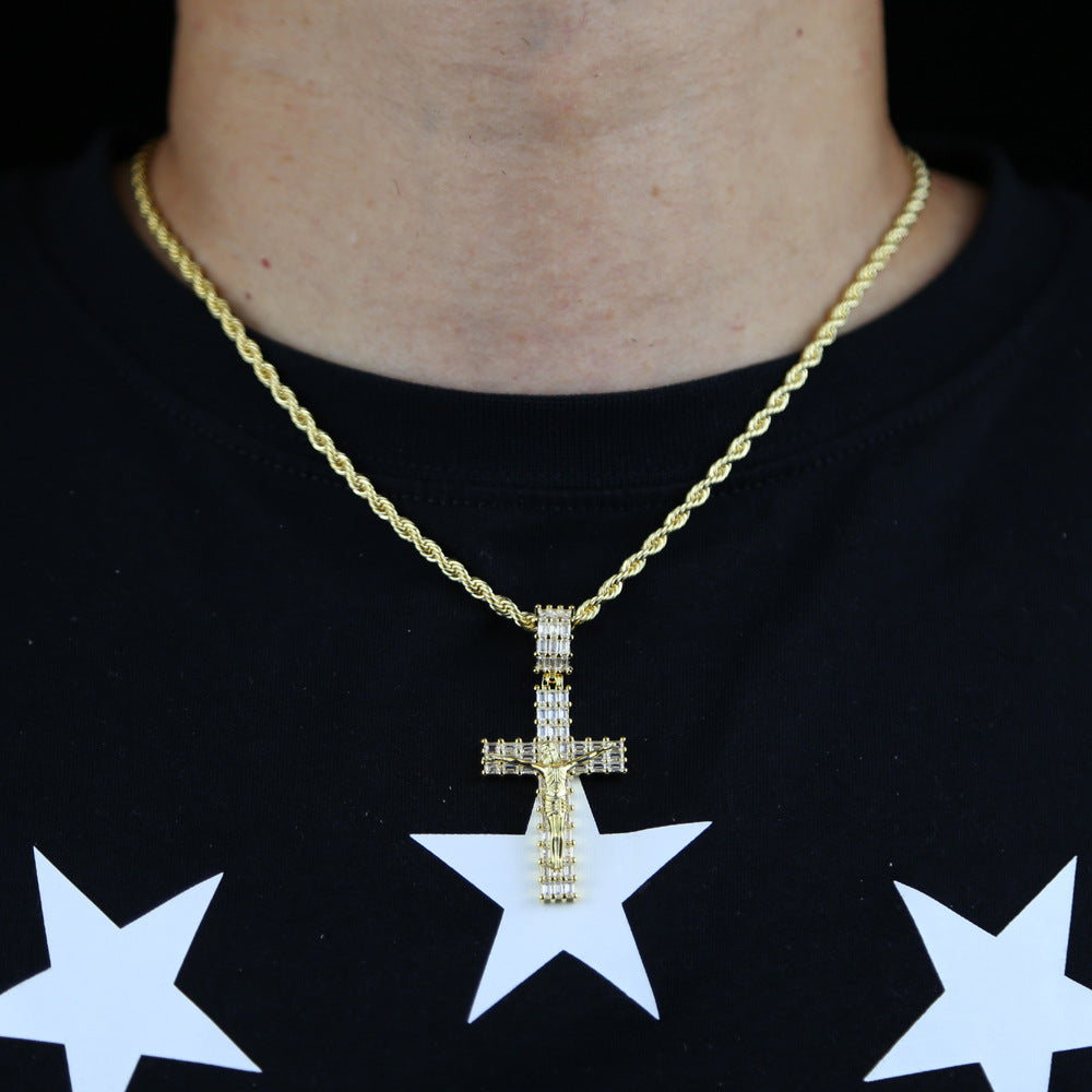Ice Cross Jesus Zircon Moissanite Pendant