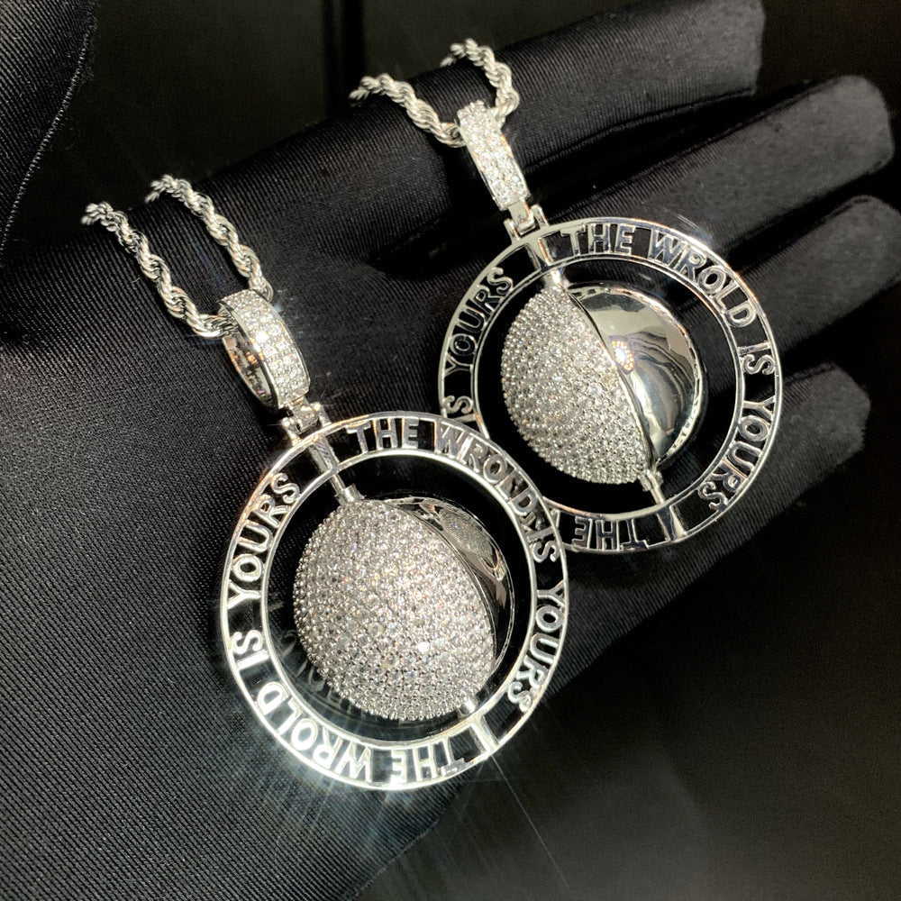 Hip Hop | "Globe Rotatable" Iced Pendant