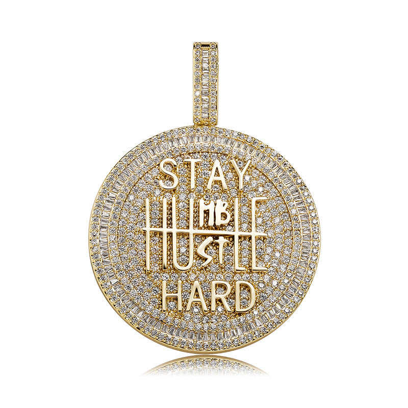 Moissanite Ice Baguette Cut Keep Calm Round Pendant