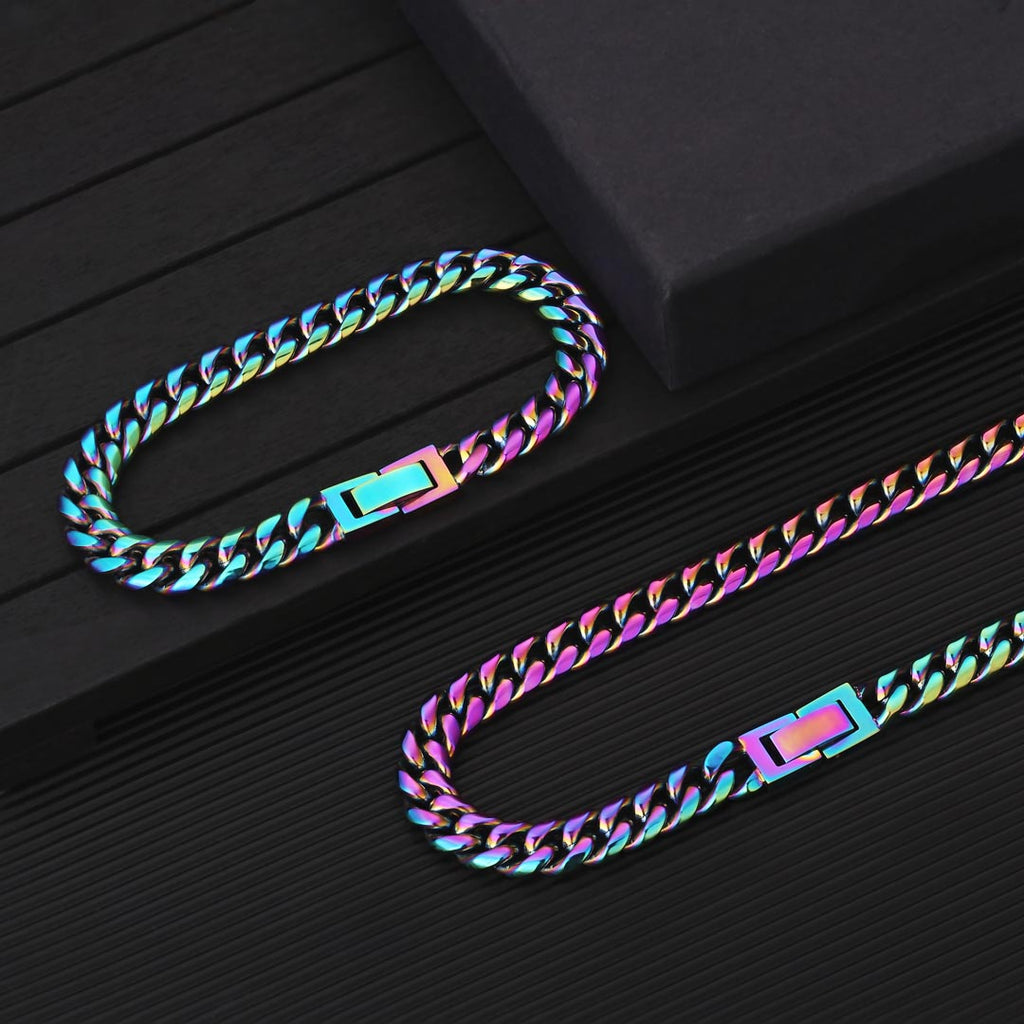 8mm Rainbow Miami Cuban Link Chain For Men's