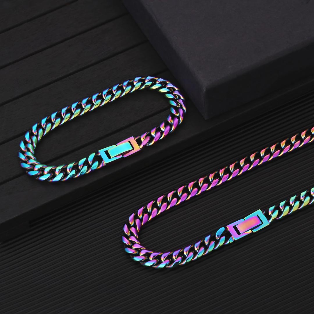 8mm Rainbow Miami Cuban Link Chain For Men's