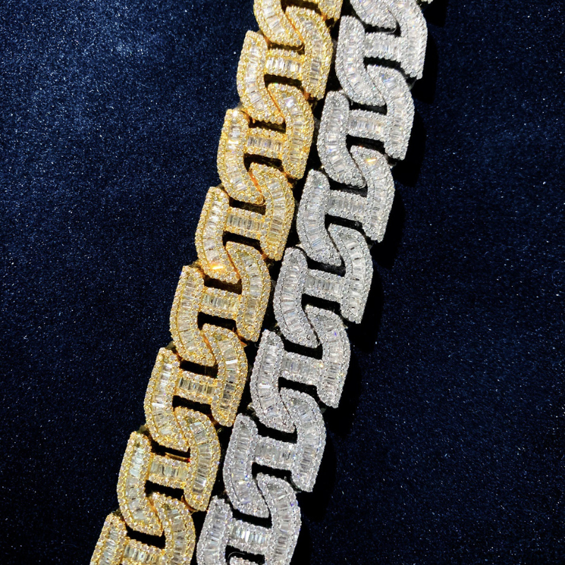 20mm Moissanite Irregular H-Shaped Step Square Cuban Chain