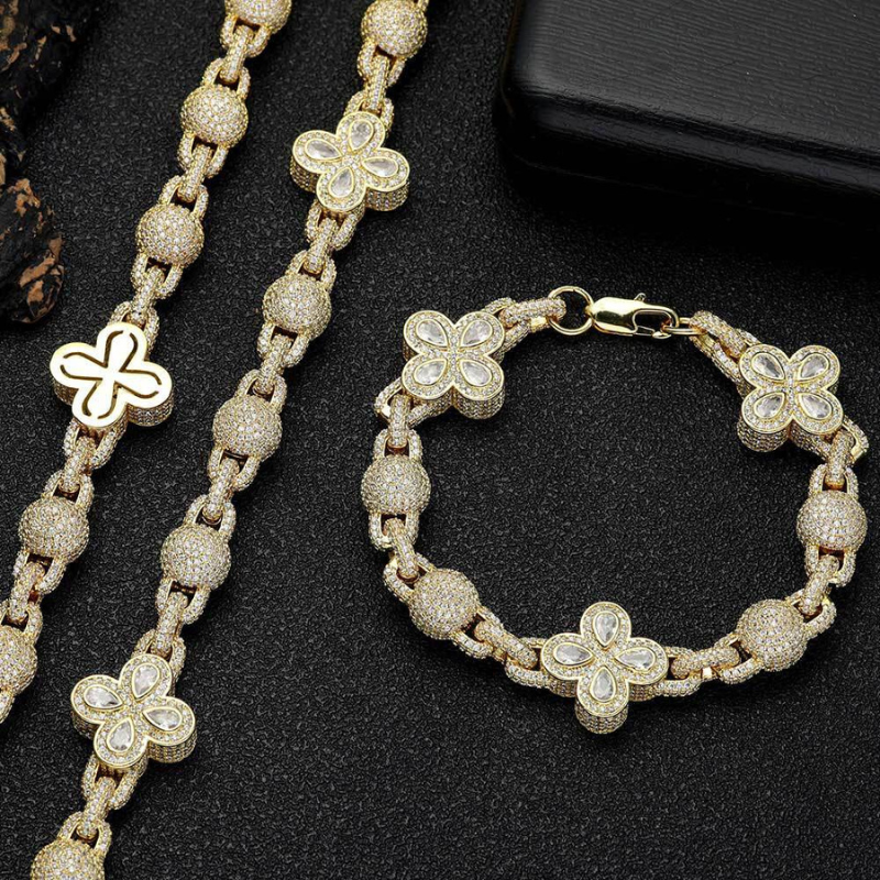Moissanite Hip Hop Bubble Beads Clovers Bracelet