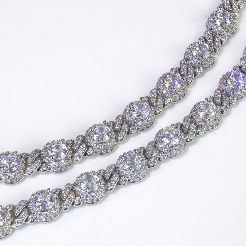 7.5mm Moissanite Hip Hop Round Bead Cuban Bracelet