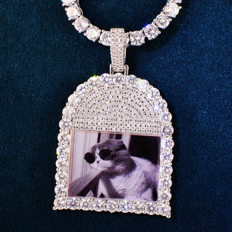 Moissanite Round Window Photo Custom Pendant