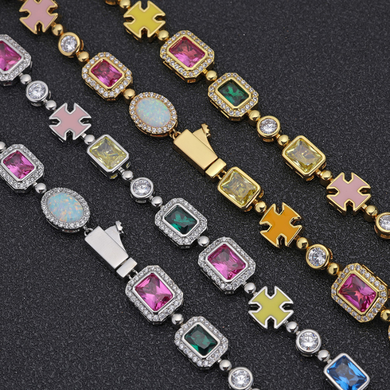 10mm Moissanite Hip Hop Colored Gemstone Art Chain