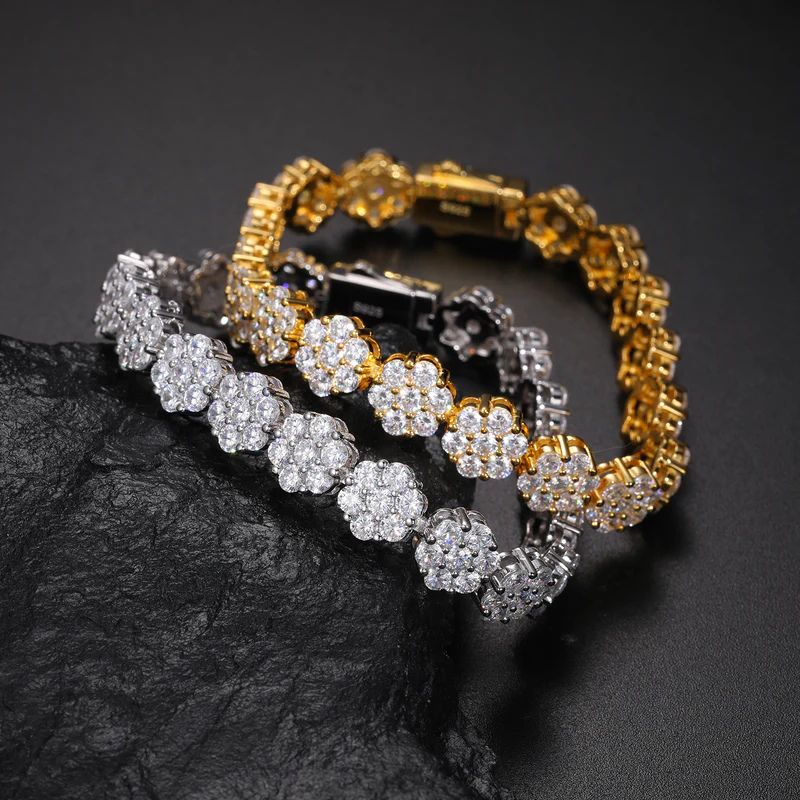8mm Moissanite Hip Hop Floral Bracelet