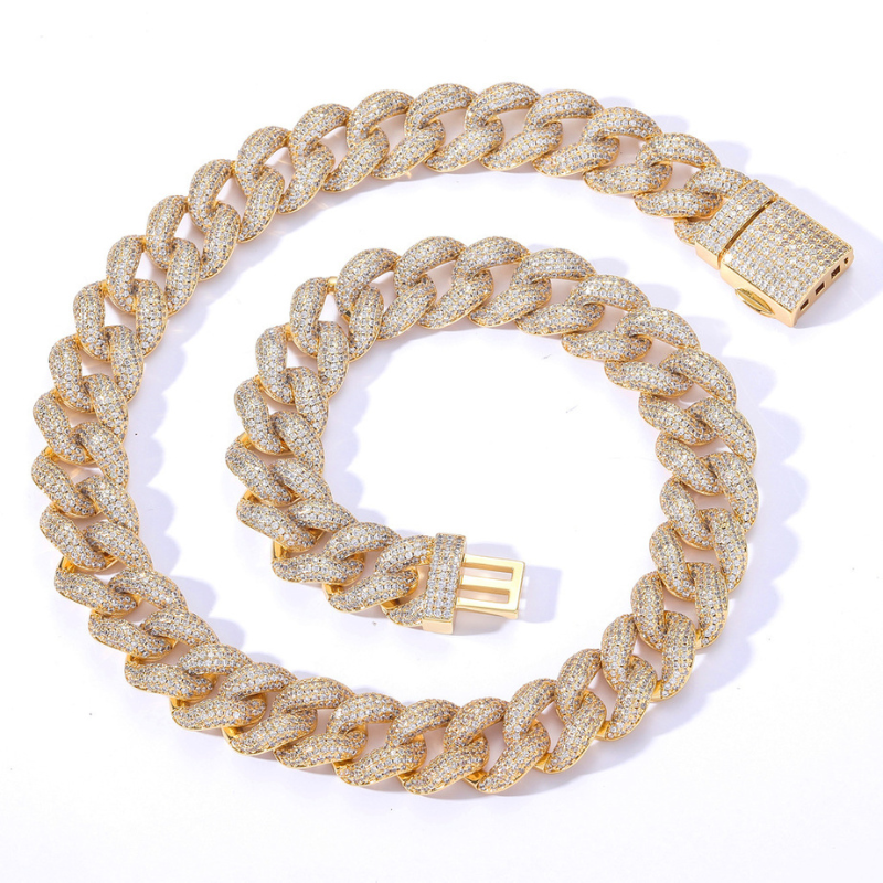 15mm Moissanite Bubble Micro inlay Cuban Chain