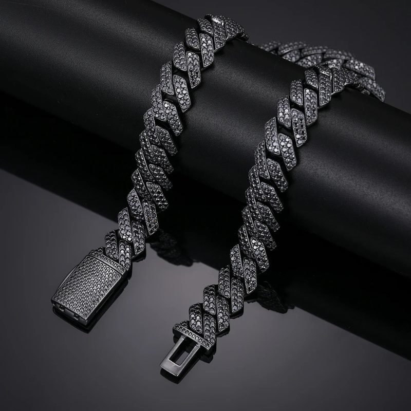 10mm/13mm/15mm/20mm Black Moissanite Hip Hop Diamond Cuban Chain